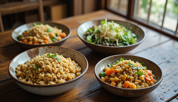 Món ăn thực dưỡng với cơm gạo lứt và rau củ
